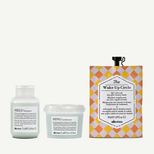 Davines MINU zestaw travel - szampon, odżywka, Wake-Up Circle