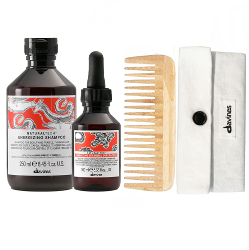 Davines Energizing zestaw regenerujący sezonowe wypadanie włosów plus grzebień.
