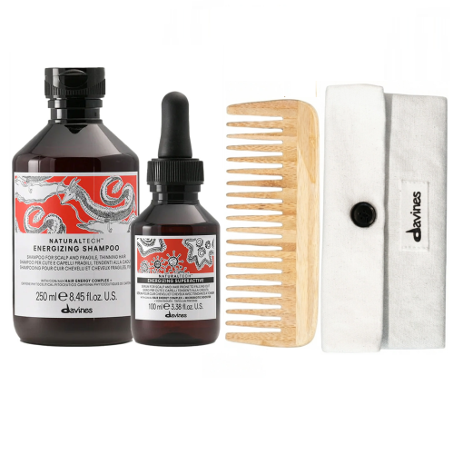 Davines Energizing zestaw regenerujący hormonalne wypadanie włosów plus grzebień.